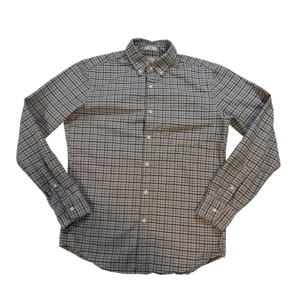 J.Crew Slim American Pima Cotton Blue Gray Check Button Shirt S